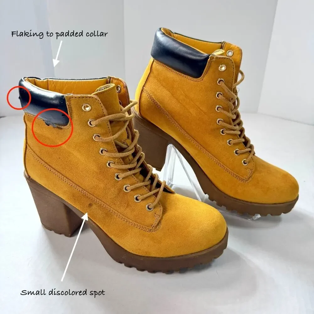 Rouge Platform Combat Boots Lace Up Lug Sole Women 8.5 Tan